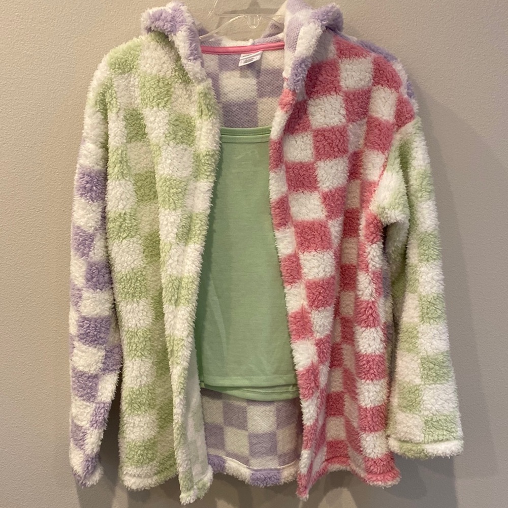 Girls Art Class 14/16 plush checkerboard shorts tank robe